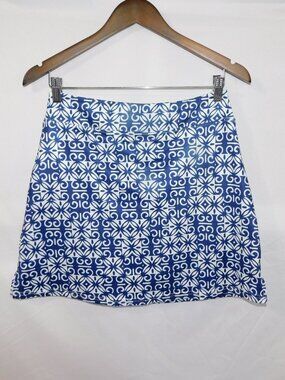 Ekouaer Blue White Pattern Pull On Golf Skort Skirt with Shorts Womens M
